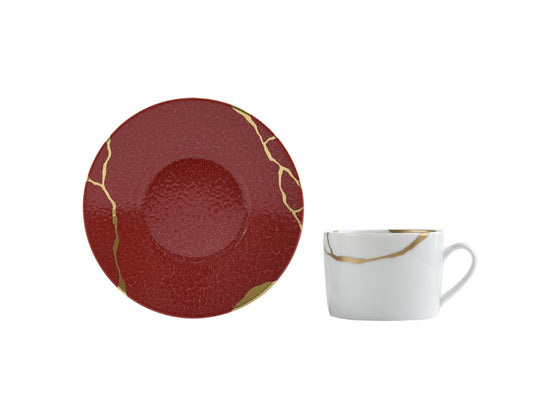 Bernardaud - Kintsugi Rouge Empereur Tea Cup and Saucer